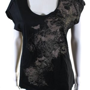 Alexander McQueen Damen-Top – Baumwolle, Grafikmotiv, runder Ausschnitt, Kurzarm, Schwarz, 7833285001276