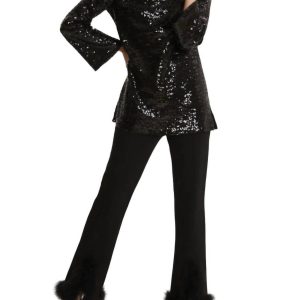 Bluse – mit Pailletten, Schwarz
