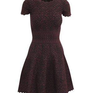Alaïa Kleid – bedruckt, Kurzarm, Mini, Bordeauxrot, Viskose, 7764874100796