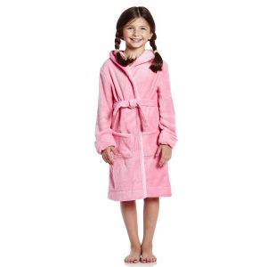 Kinder-Bademantel – Fleece, mit Kapuze, klassisch, unifarben, Farbe