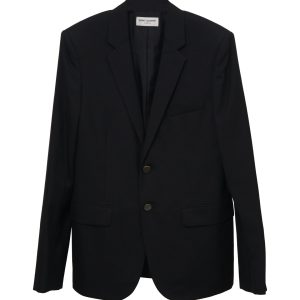 Saint Laurent Einreihiger Blazer – Schwarz, Wolle, 7748756897852