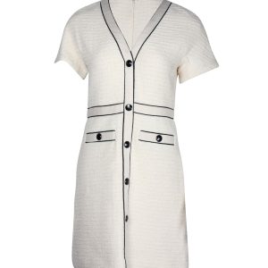 Maje Kleid – Bouclé, Tweed, Mini, Cremefarben, Baumwolle, 7748685332540
