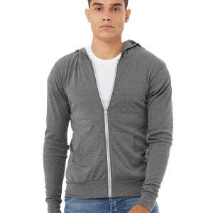 BELLA + CANVAS Herren-Kapuzenpullover – Triblend, durchgehender Reißverschluss, leicht, BC3939