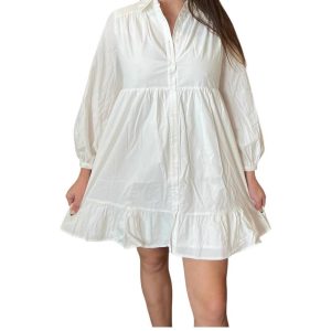 Hemdkleid – Popeline, Mini, Weiß, 7733681127484