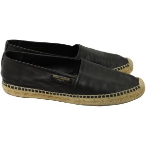Saint Laurent Espadrilles – runde Schuhspitze, Schwarz, Leder, 7703697063996