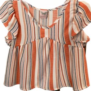 Bluse – Streifenmuster, gewebt, Weiß, Orange, Marineblau