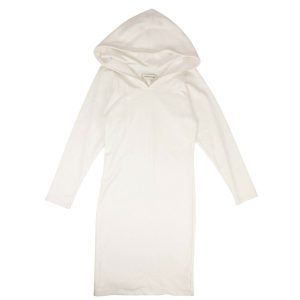 Brille – Weiß, Baumwolle, mit Kapuze, Midi, Kleid