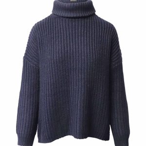 Zadig & Voltaire Pullover – Rollkragen, gestrickt, Marineblau, Polyacryl
