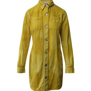 Ganni Hemdkleid – Denim, Knopfleiste vorne, Mini, Gelb, Baumwolle