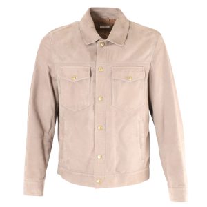 Brunello Cucinelli Hemdjacke – Grau, Veloursleder, 7748649025596