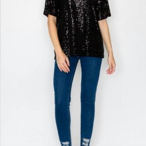 Top – mit Pailletten, Schwarz