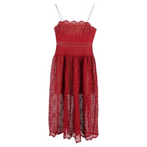 Self-Portrait Kleid – Midi, mit Spitze, ärmellos, Rot, Polyester, 7833205309500