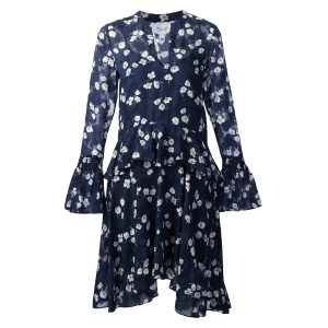 Damen-Kleid – Blumenmuster, knielang, ausgestellt, Marineblau, 7676577153084