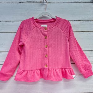 Strickjacke – Frühling, Rüschen, Weiß, Rosa, Lavendel