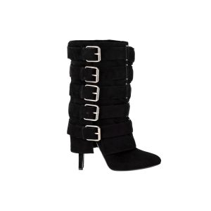 Balmain Stiefel – mit Schnalle, hoher Absatz, Schwarz, Veloursleder